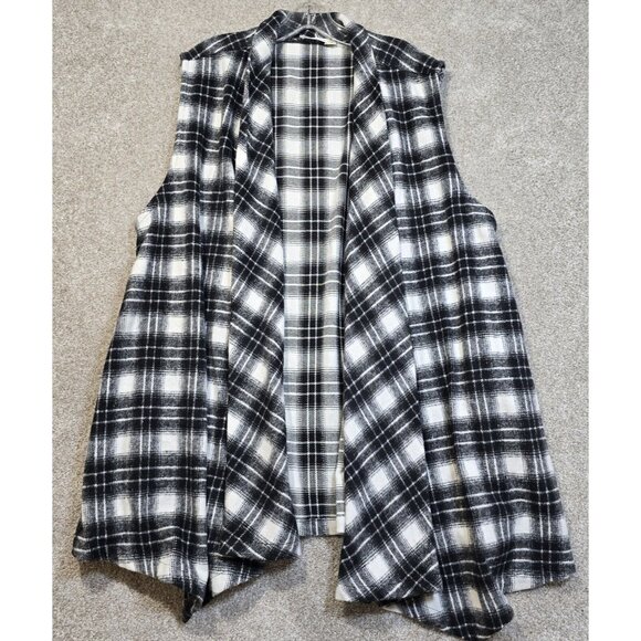 Chicsoul Waterfall Vest Plaid Microfleece Cozy Soft Pockets Flowing Women's 1XL - Picture 1 of 12